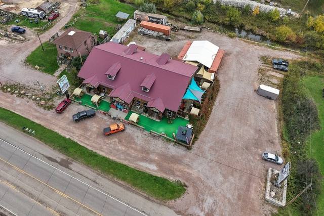 Aerial over the front of the building